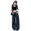 Vintage High Street Camouflage Work Jeans Wide-legged Jeans Female High-waisted Loose Skinny Straight Trousers Jeans for Women Long Denim Pants