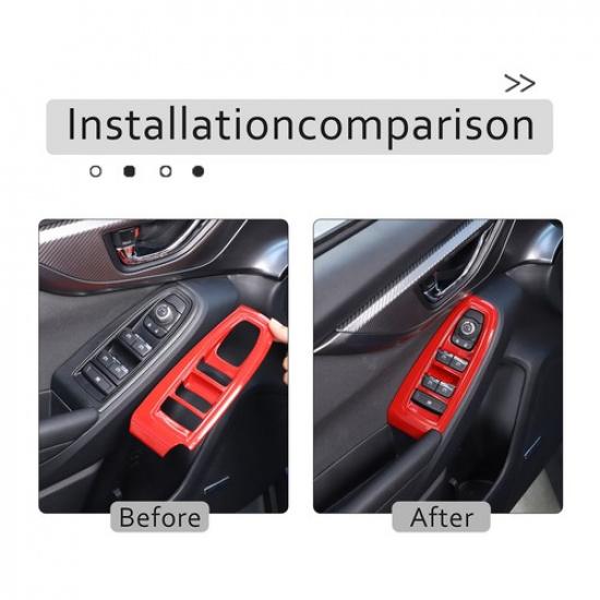 Red Carbon Fiber Window Lift Switch Button Trim Frame For Subaru WRX -23