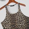 INCERUN Summer Men's Sleeveless Strap Leopard Fitted Tank Tops