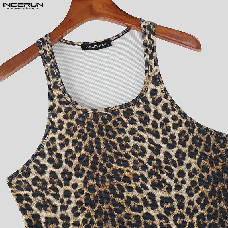 INCERUN Summer Men's Sleeveless Strap Leopard Fitted Tank Tops