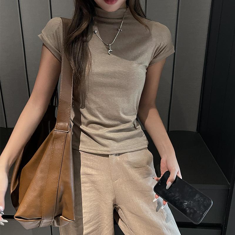 Women S Fitted Short Sleeve Half High Neck T Shirt Elegant Inner Wear