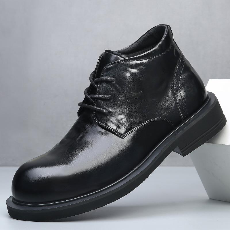 High-top Cotton Shoes Men's New Winter Leather Cotton Shoes Heightening Fleece Thickening Warm Business Casual Leather Shoes