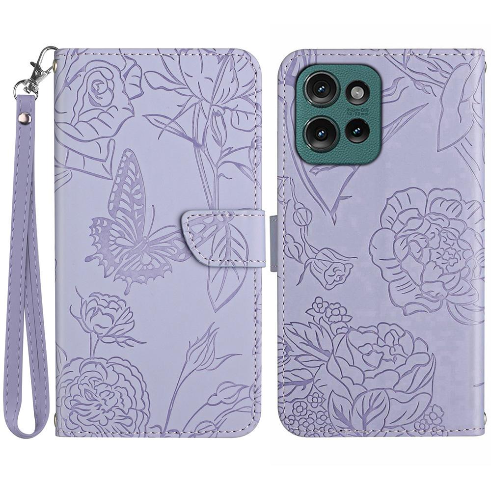 HT03 For Motorola Edge 50 Neo 5G/Moto S50 5G/Thinkphone 25 5G Case Butterfly Flower Imprint Leather Phone Cover with Strap