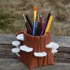 Tree Stump Palette Paint Brush Holder 3D Printed Stump Painting Brush Organizer with 12 Paint Wells Home Office Desktop Decoration