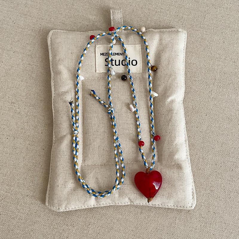 Handcrafted Red Resin Heart Bead Pendant Necklaces For Women Wide Mixed Color Adjustable Rope Sweater Chain Choker Wholesale