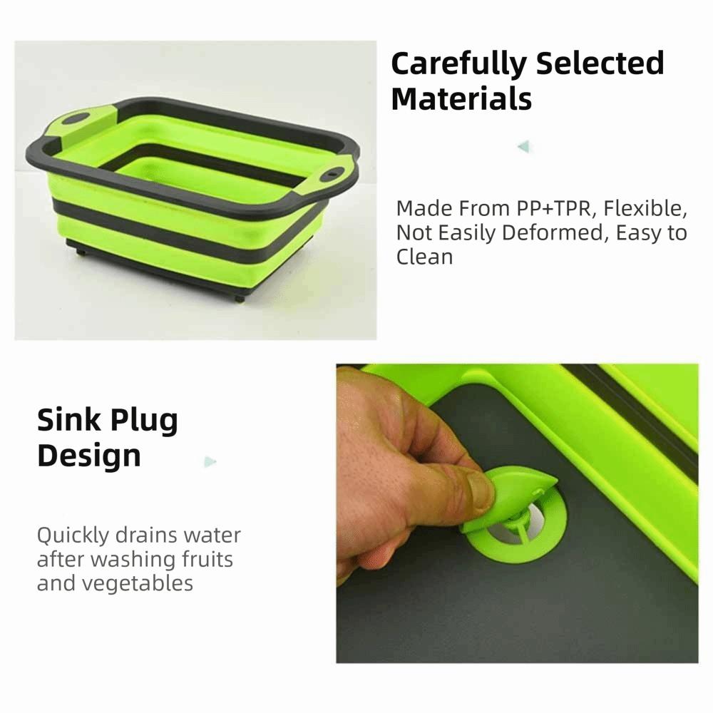 Portable Collapsible Sink with Colander Space Saving Foldable Basin Plastic Material Built-in Sink Collapsible Cutting Board