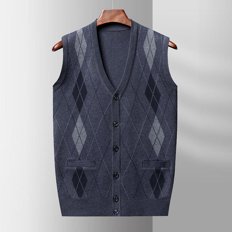 

New Men s Knitted Cardigan Button Vest for Autumn and Winter, Middle-aged and Elderly Casual V-neck Vest Loose Vest M