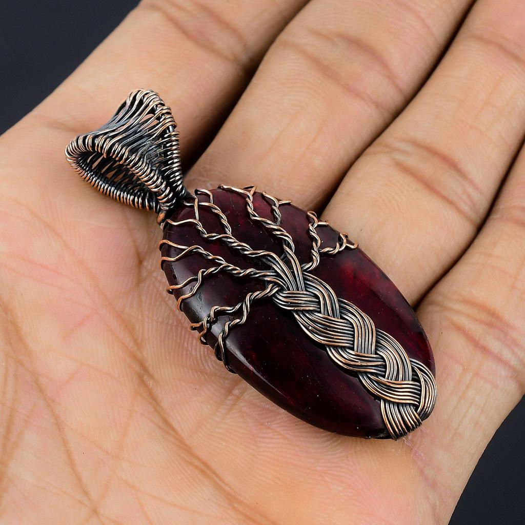 Red Flash Labradorite Pendant, 999 Copper Wire Wrapped Jewelry, Gemstone Jewelry Pendant, Handmade Wedding Gift Jewelry