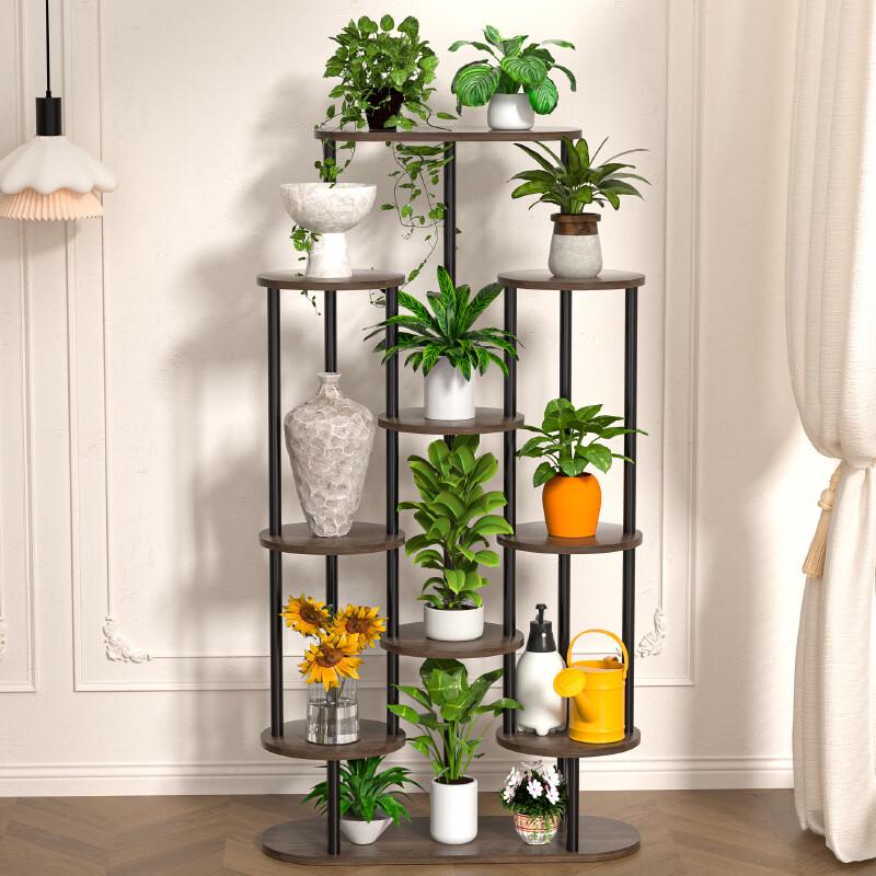 7-Tier Metal and Wood Plant Stand