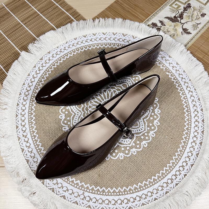 Fashion Flat Shoes for Women Spring and Autumn Shallow 2025 New Patent Leather Women's Shoes Pointed Mary Jane Retro Plus Size Flat Shoe