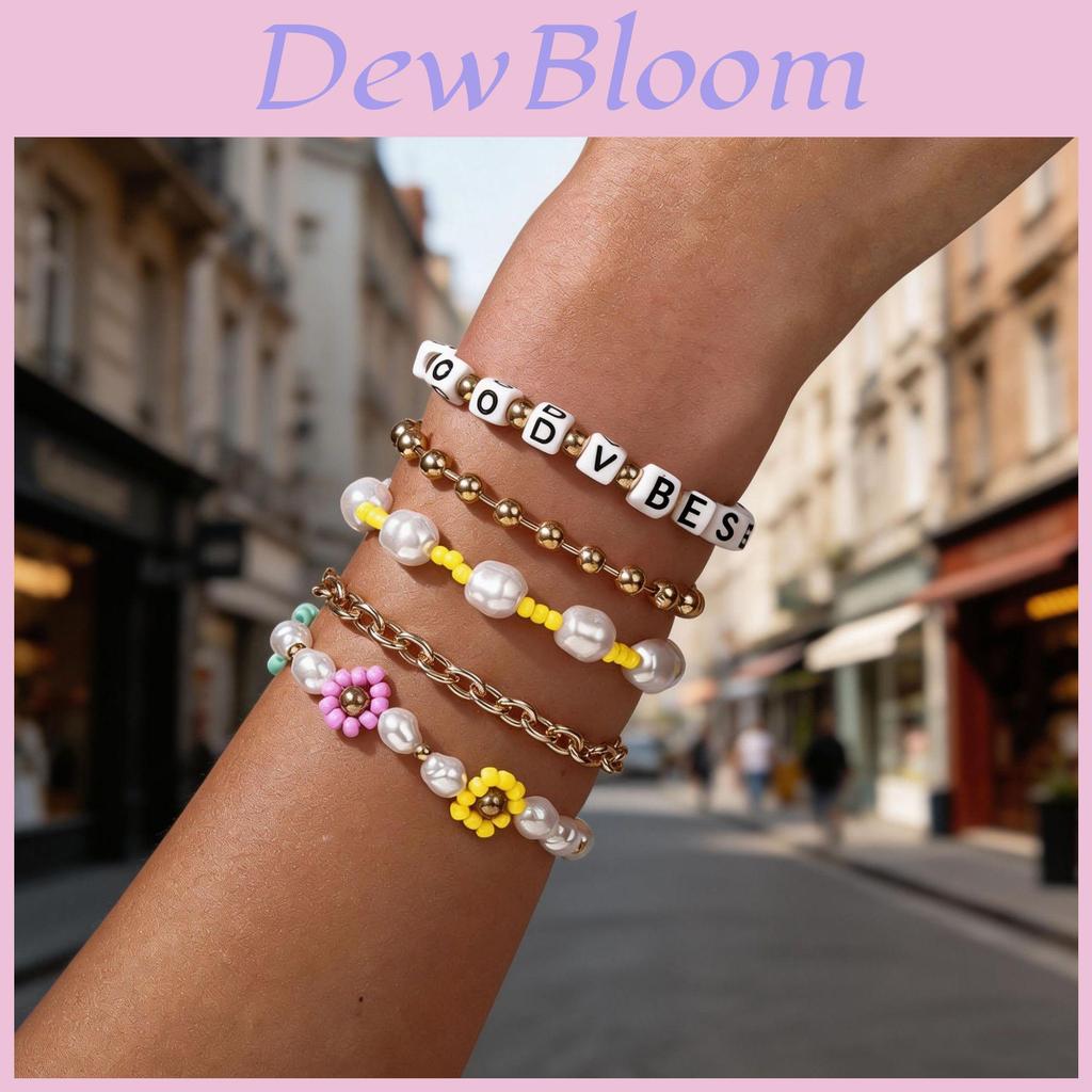 Boho Blumen Perlenarmbänder Set Mit Kunstperlen Und Buchstaben Anhängern Für Reise Geschenk
