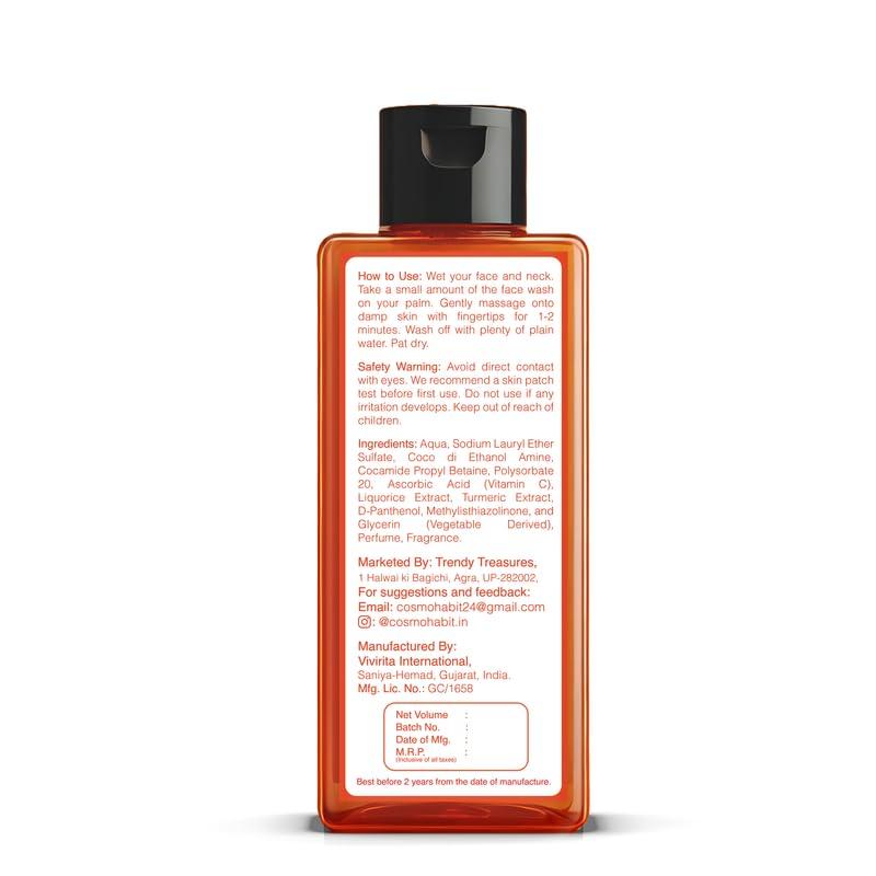 COSMOHABIT® Vitamin C Facewash for Brighter, Healthier Skin by Reducing Dark Spots and Providing a Luminous Glow | Formulated in USA