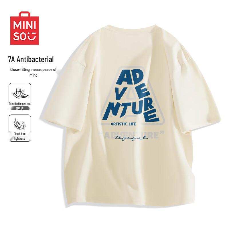MINISO Мужская антибактериальная свободная футболка с коротким рукавом и опущенными плечами L