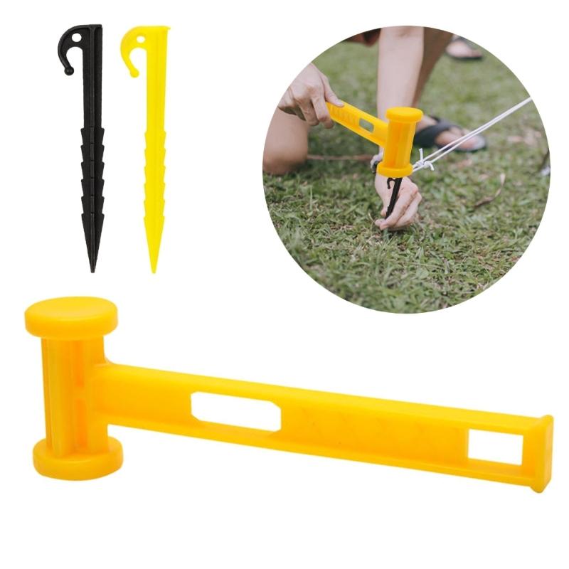 Outdoor Ground Stake Camping Anchors Peg Plastic Tent Stake with Hammer Beach Tent Peg Anchors Canopies Stake Enduring