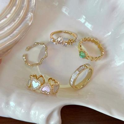 Row Diamond Wave Open Ring Women's Light Luxury Mori Style Simple Personality Water Ripple Index Finger Everyday Dainty Fashion Jewelry