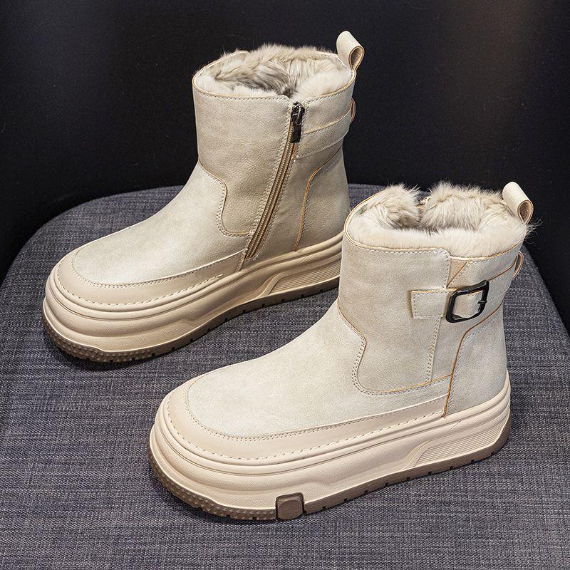 

Women s Winter Velvet-Lined Thick Sole Non-Slip Martin Ankle Snow Boots - Height Increasing and Warm Northeast Cotton. 35