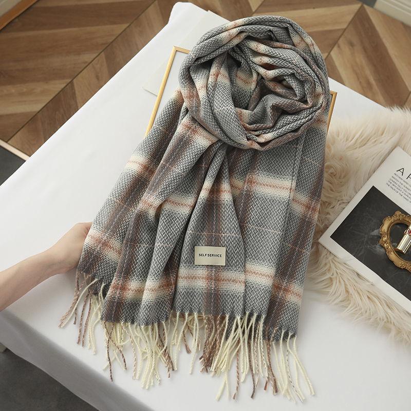 Korean Style Plaid Scarf Women's New Autumn and Winter Imitation Cashmere Fashion British Versatile Warm Student Couple Scarf Shawl