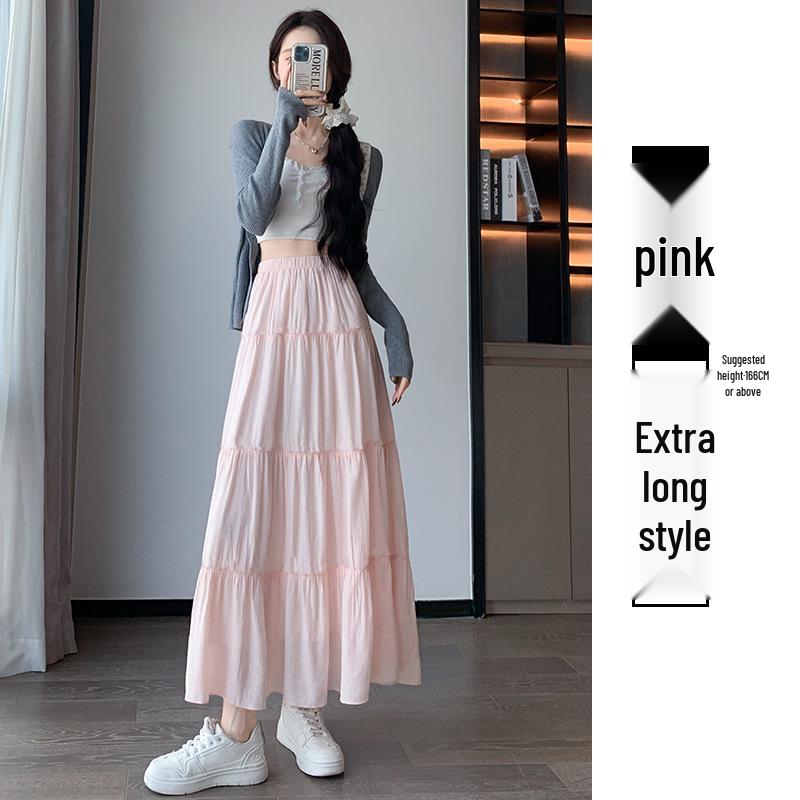 White High Waist A-line Umbrella Skirt for Women – 2026 Spring/Autumn Long Petite Cake Skirt