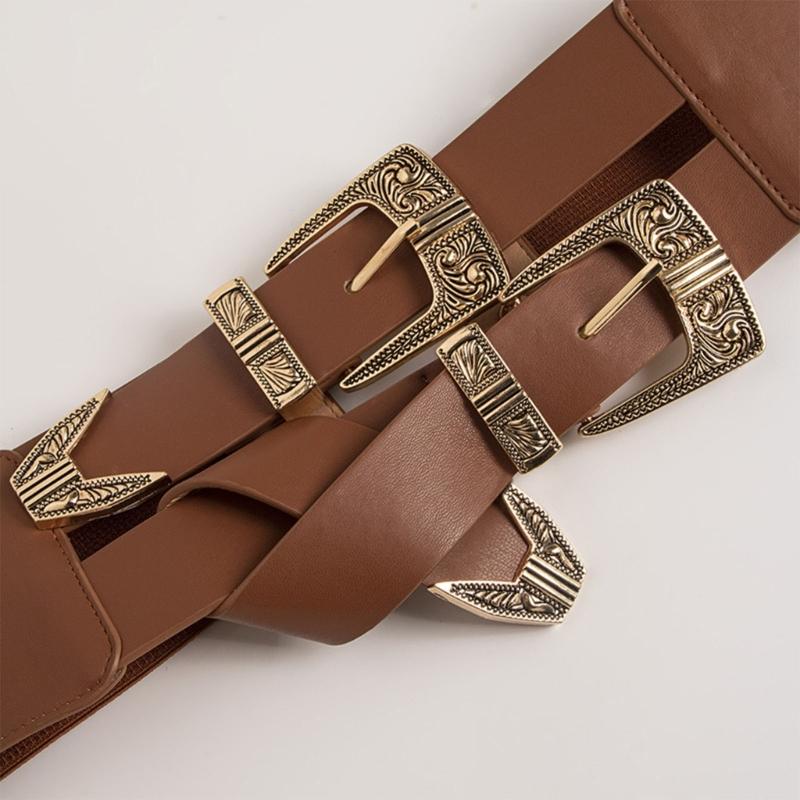 PU Waist Belt with Embossed Pin Buckle Adjust Length Waist Belt Woman Girls Jeans Dresses Skirt Coat Decors Waistband