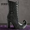 Halloween Themed Floral Display Vessel Witch Boot Vase, Gothic Spider Web Flower Black Decorative Vase with Purple Accents Table