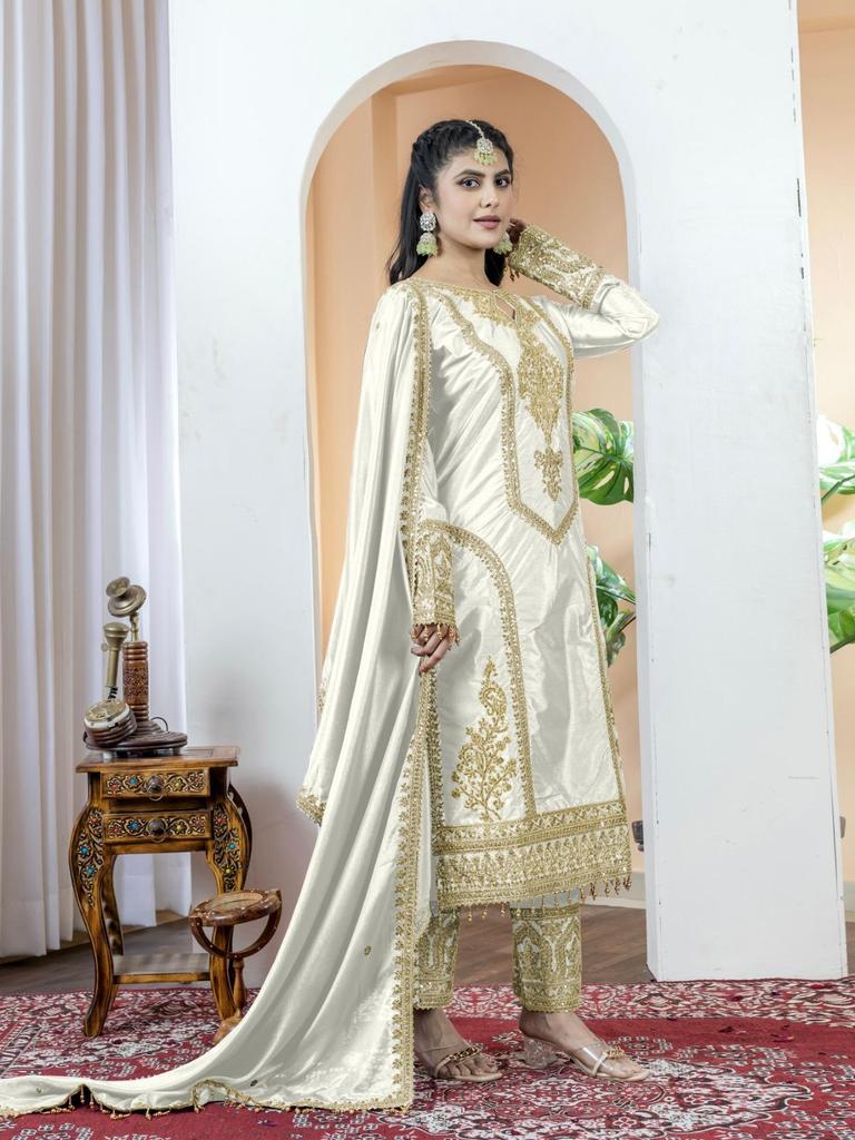 Women Designer Party Wear Salwar Kameez Indian Bollywood Heavy Chinon Silk Salwar Suit Dress