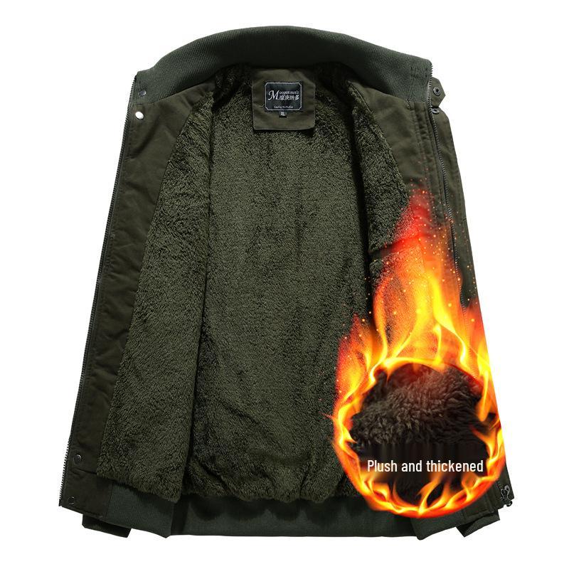 Men's Outdoor Stand Collar Zipper Jacket, European/American Style, Plus Velvet, Thickened for Autumn/Winter.