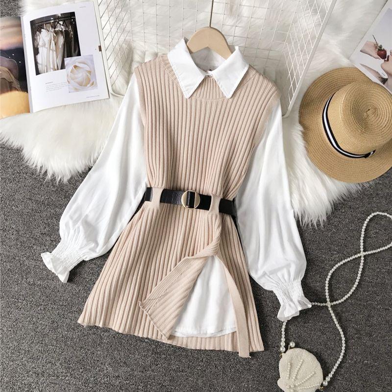 

2022spring Autumn Womens Shirts Sets Sleeveless Sweater Tops L Black Set