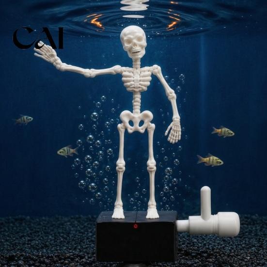 Accessori per Acquario Horror Halloween Scheletro Danzante, Scheletro Articolato Mobile Azionato da Bolle, Ornamento Pompa Aria Teschio Oscillante Realistico