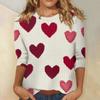 Damenoberteile Dreiviertelärmel Rundhals Loses T-Shirt mit Valentinstags-Print