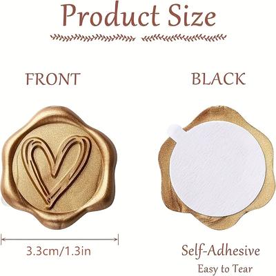 2Pcs Golden Heart Pattern Adhesive Wax Seals Sealing Stickers for Wedding Invitations, Gift Envelopes Seals with Elegant Sealing Design