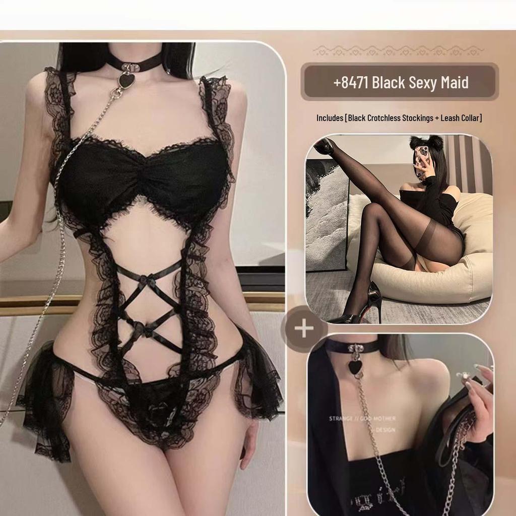 Erogenous Lace Maid Outfit: Enhance Small Chest, Temptation Lingerie, Transparent Passionate Uniform