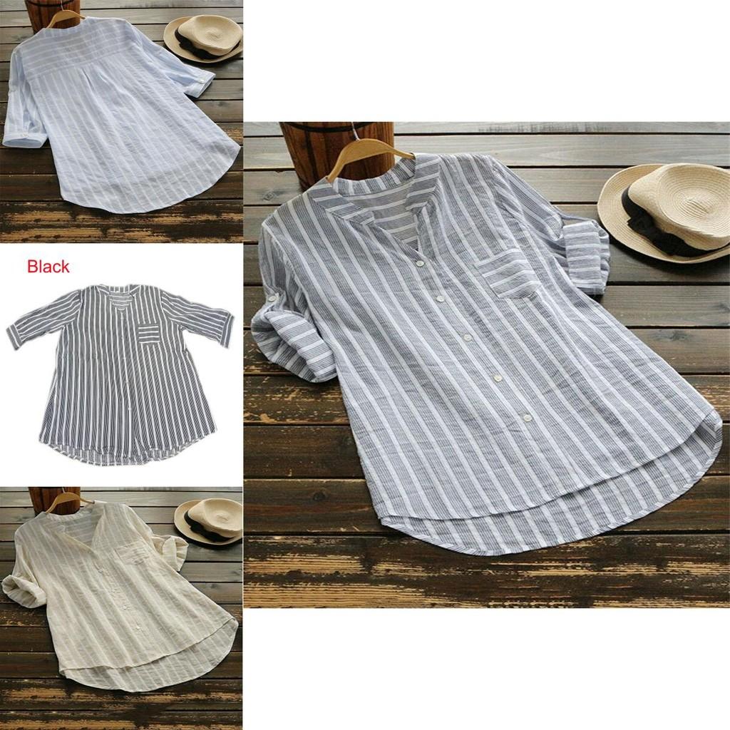 Elegant Women Retro V Neck Long Sleeve Casual Loose Baggy Tunic Tops Blouse Plus Size