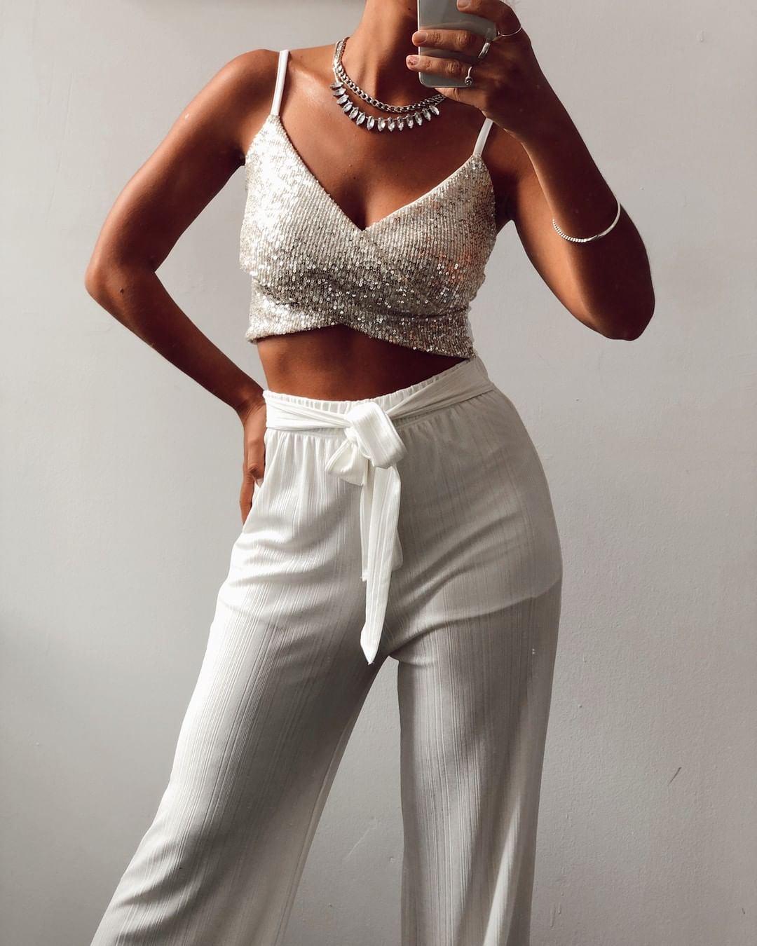 Panegy Frauen Metallic Pailletten Crop Top - Ärmelloses Clubwear Top