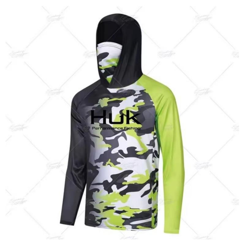 HUK Fishing Hooded Shirt Mask Anti-ultraviolet Collar Suit Men s Long-sleeved Breathable Quick-drying T-shirt XXXL