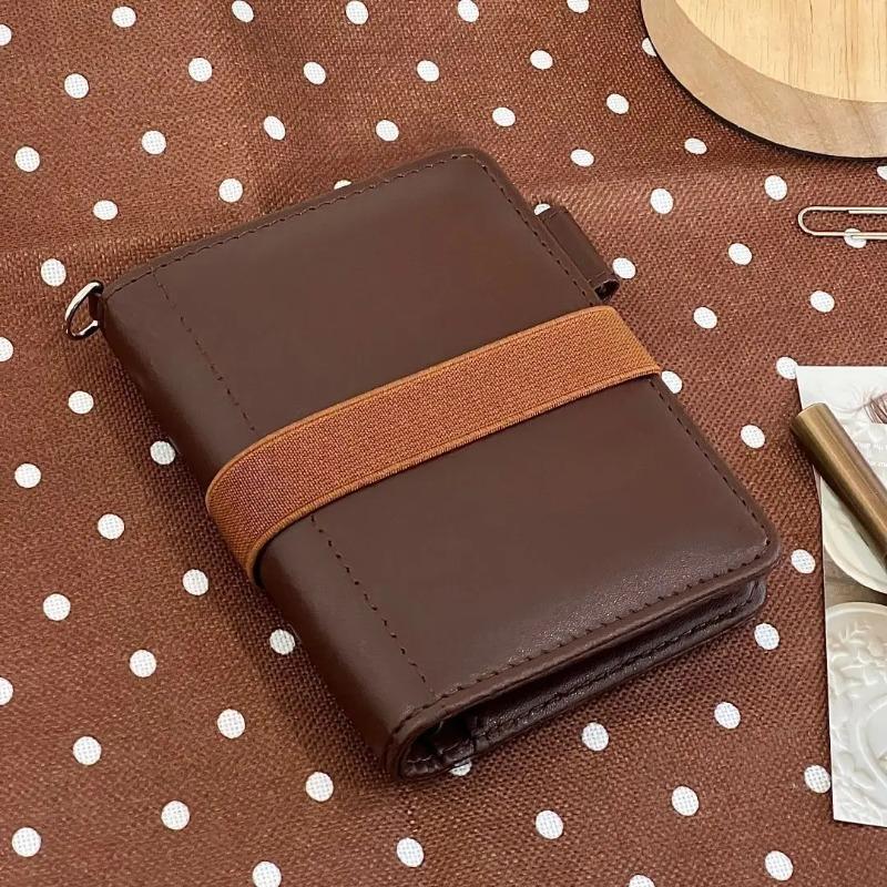 New PU Simple Solid Color Dark Brown M5 Leather Binder Notebook Student Portable Memo Book Office Stationery