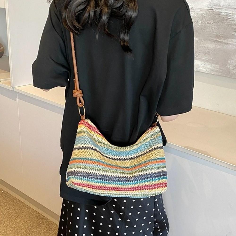 Beach Handbag Weave Straw Bag Multicolor Raffia Shoulder Bag Fashion Beach Crossbody Bag Holiday