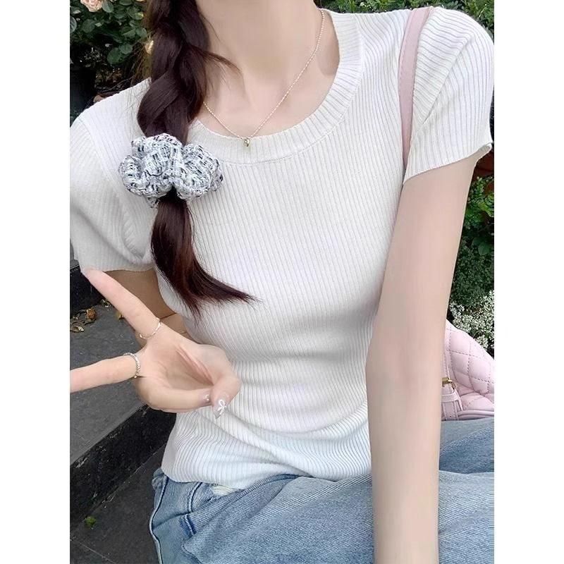 Dopamine Yellow Knit Ice Silk Sleeveless Tshirt For Summer Fashion Women