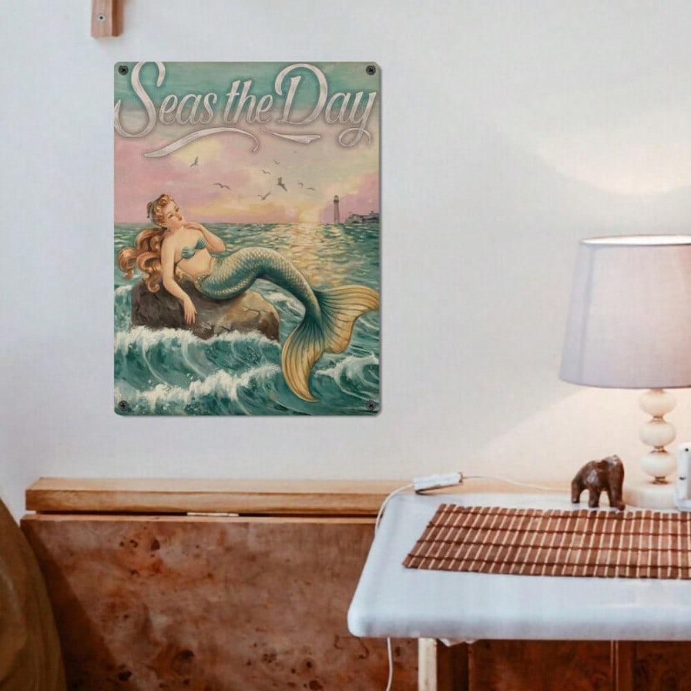 Mermaid Vintage Metal Tin Sign Coastal Beach Wall Art Retro Decor