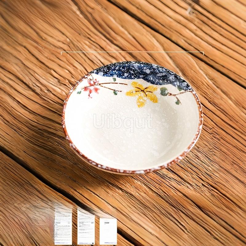 Ceramic Seasoning Small Dish Japanese Willow Porcelain Pepper Taste Dish Round Small Plate Dipping Saucer Dish Kitchen Tableware