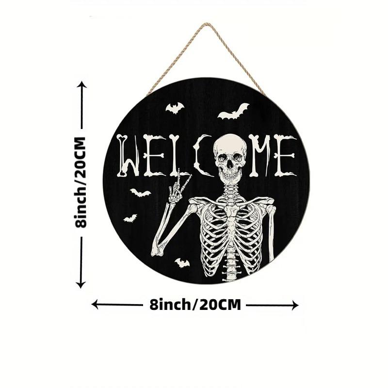 Wooden Skull Welcome Door Sign Front Door Hanger Decor Rustic Hanging Wreath Wall Sign Home Outdoor Wall Decor for Church Front Door Wall