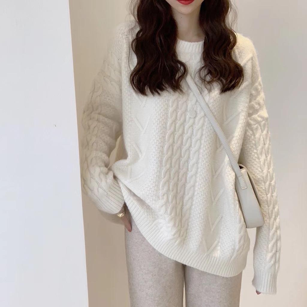 Dam Höst och Vinter Rundhals Lös Twist Pullover Jumper