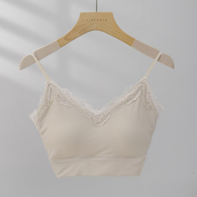 Pure Sexy Hot Girl Lace Sling Vest for Women In Summer with Breast Pads and Slim Fit and Slim Strap Top