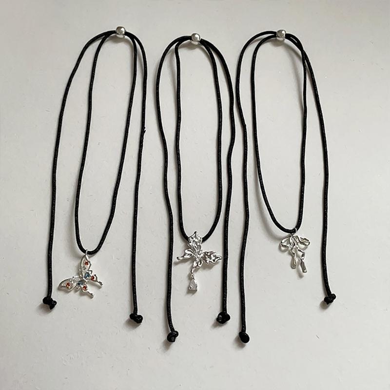 Sophisticated Alloy Butterfly Necklace Stylish Pull String Neckchain Adjustable Rope Chain Choker Stylish Clavicle Chain