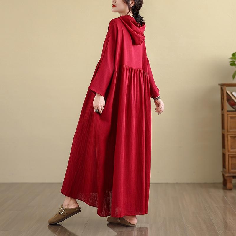 Long Sleeve Plus Size Cotton Vintage Hooded New In Dresses for Women Casual Loose Spring Autumn Dress