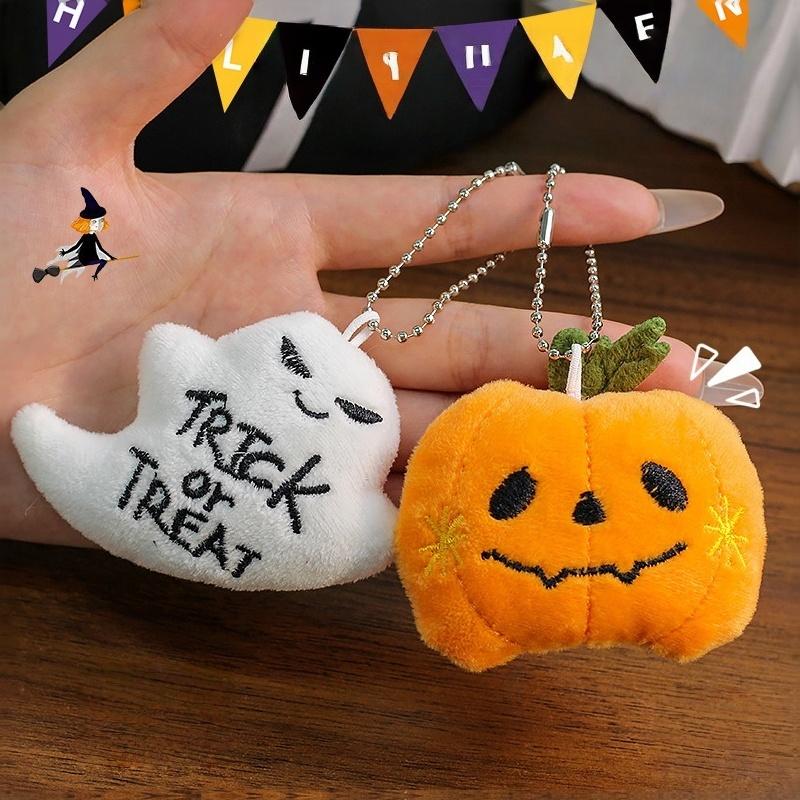 Adorable Halloween Plush Key Ring Soft Pumpkin Ghost Bat Witch Hat Pendant for Women Bag Decor Halloween Gift for Friends
