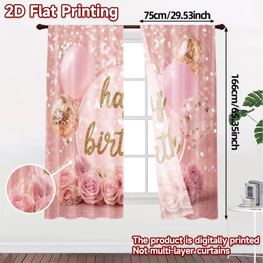 Set Of 2 Flat Printing Curtains Without Rod Birthday Bliss Print Chic Fabric Versatile Curtain Polyester Machine Washable