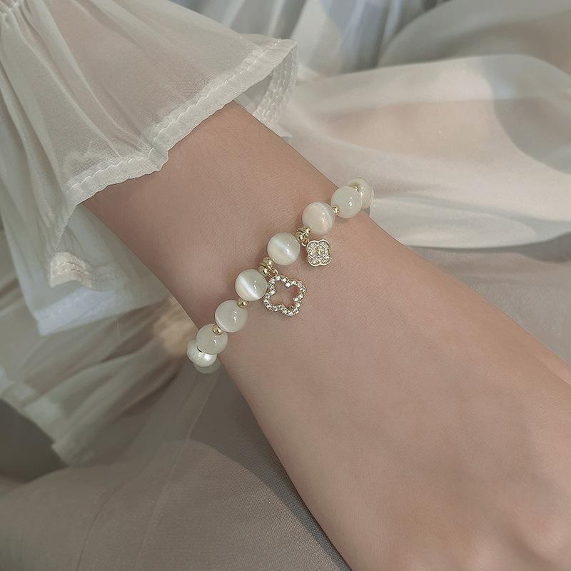 Elegant Crystal Bracelet White Stone Lucky Four Leaf Clover Bracelets for Women Jewelry Gift