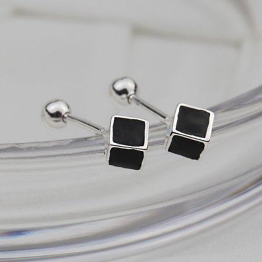 

[Aslit] Silver 925 Black Six-Sided Fashion Couple Piercing Earrings