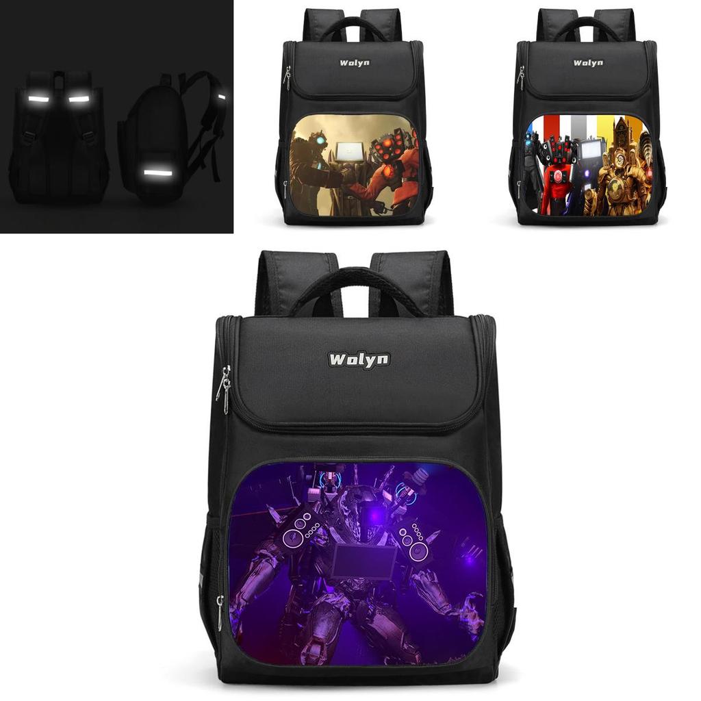 Trendy Nylon Student Backpack With Titan Monitoring Man Design For School Use