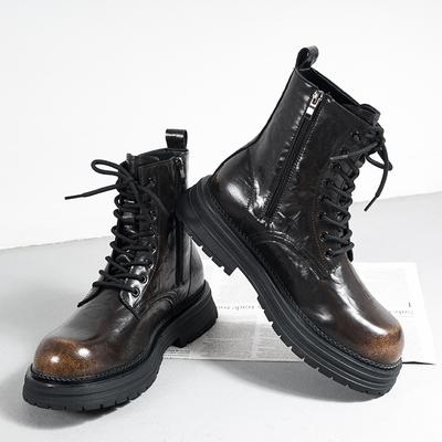 Dicksohlige Herren High Top Stiefel Vintage Weiche Herren Leder Mid-Calf Schuhe Mode Outdoor Sneaker Schnürstiefel Rutschfest Knöchelstiefel